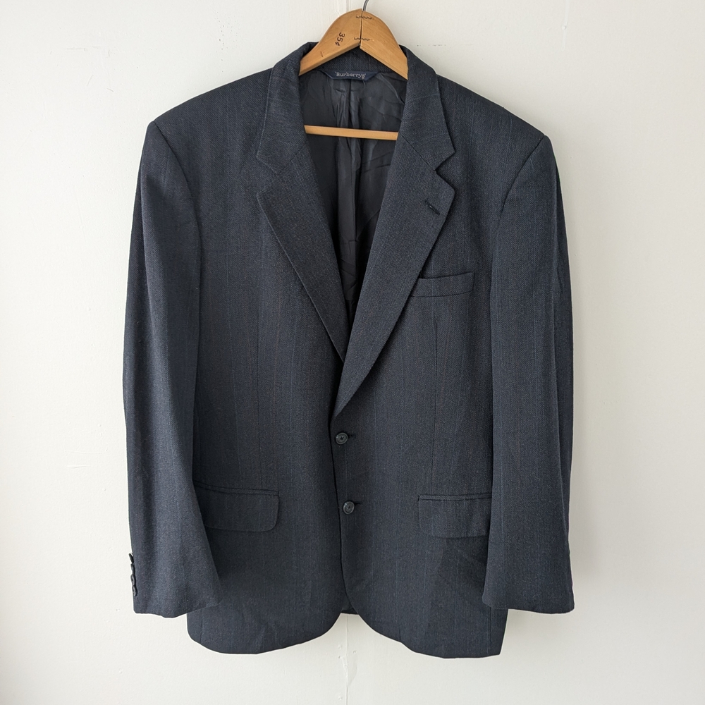 Vintage Burberry’s Pinstripe Wool Blazer - 42R - Dark Slate Blue